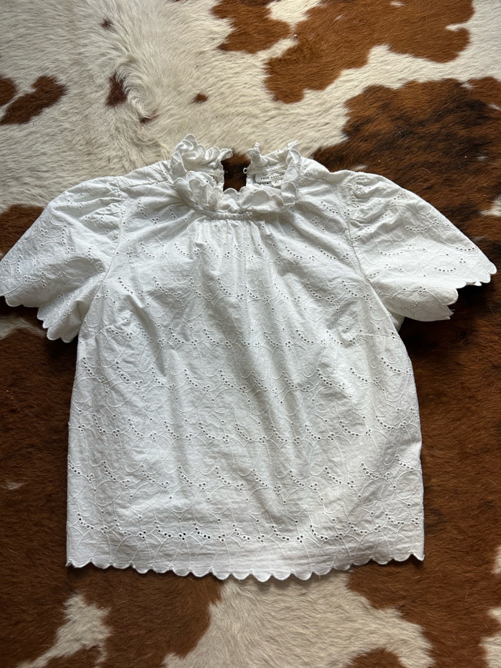 White Eyelet Ruffle Neck Women's blouse